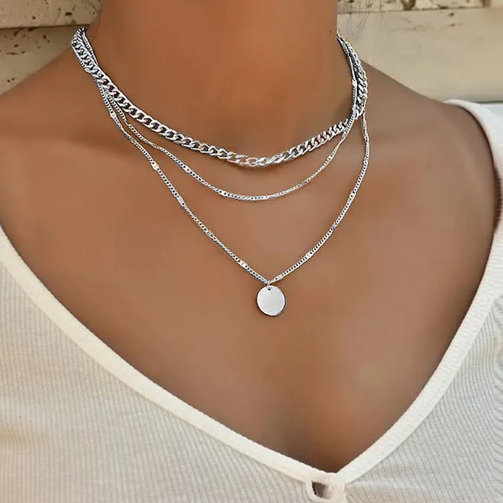 Silver Multilayered Circle Necklace